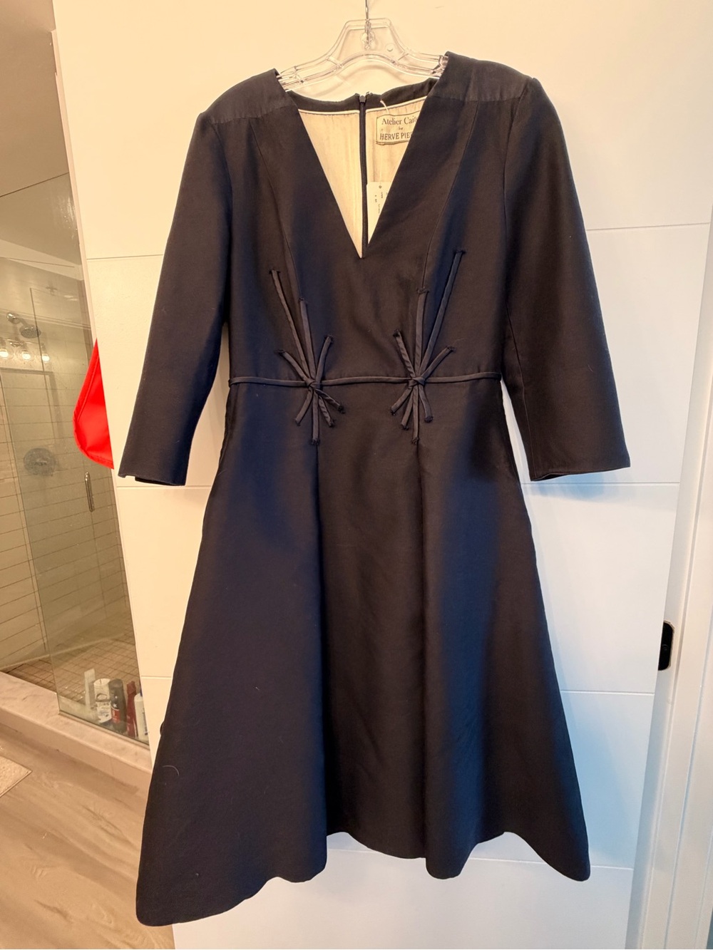 Atelier Caito for Herve Pierre - V neck Dress with detail — Deep Navy
